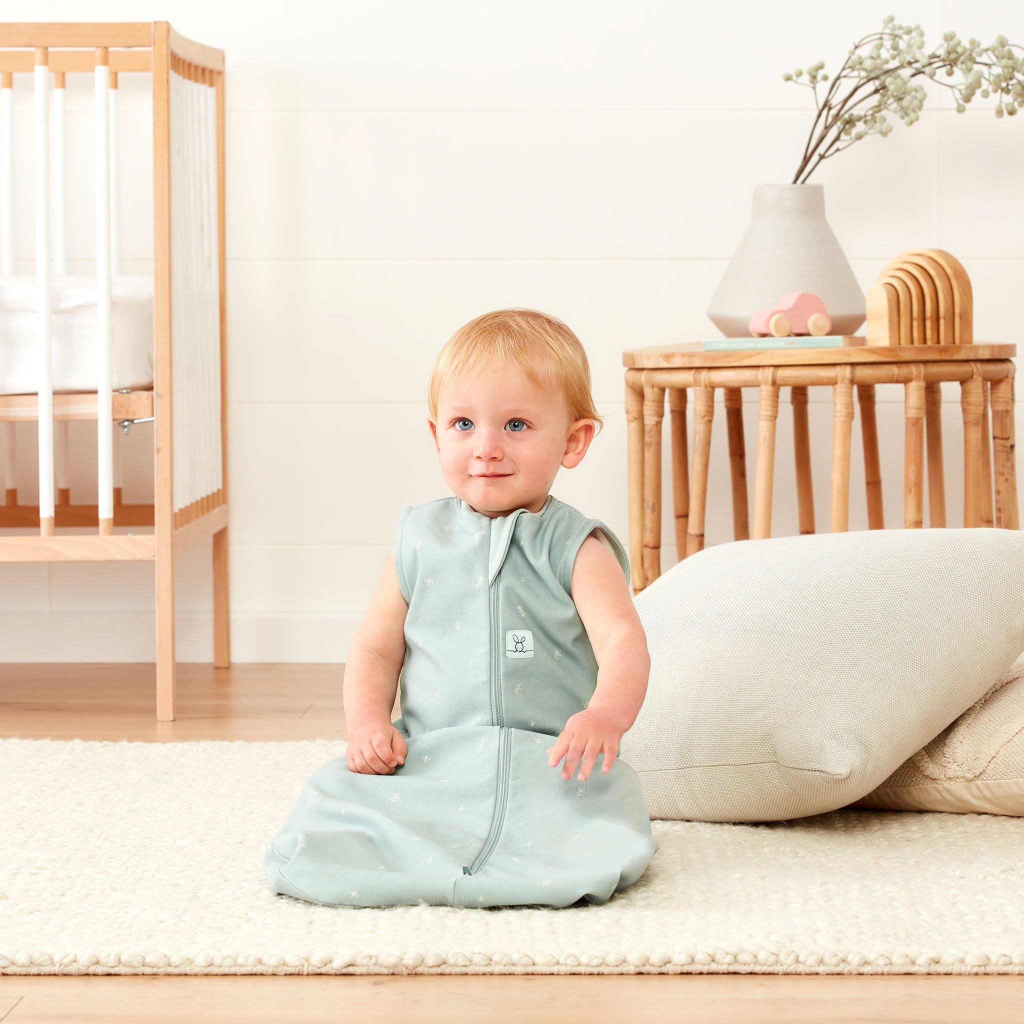 【生後3ヶ月～おすすめ】ベビー＆キッズ用スリーパー - Jersey Sleeping Bag 0.2 TOG（ジャージースリーピングバッグ） セージ　着用2
