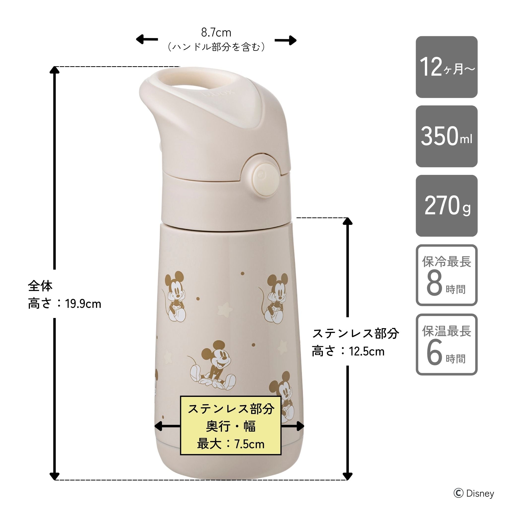 350mL Disney Insulated Drink Bottle - Mickey Soft