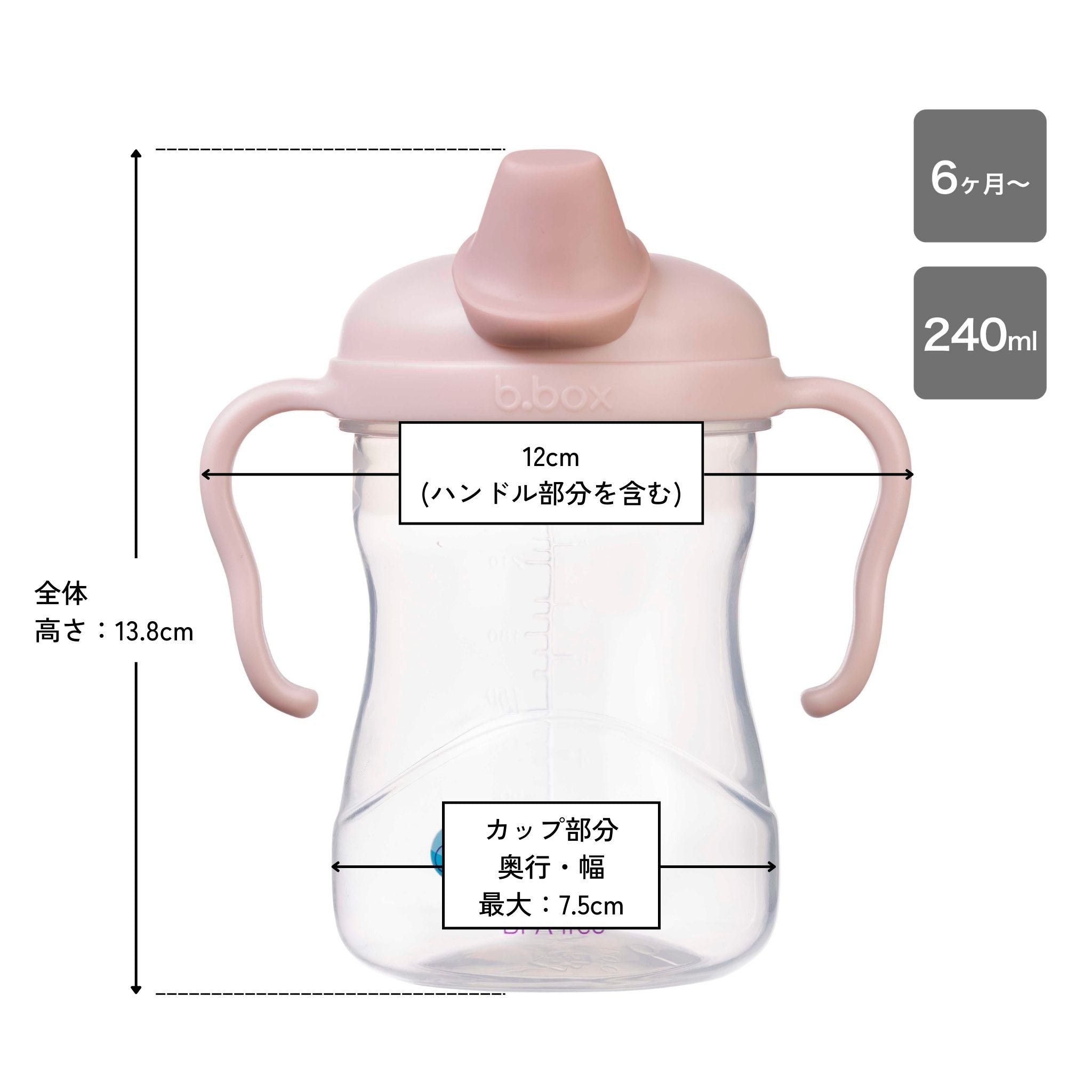 ビーボックススパウトカップblushカラーのサイズ